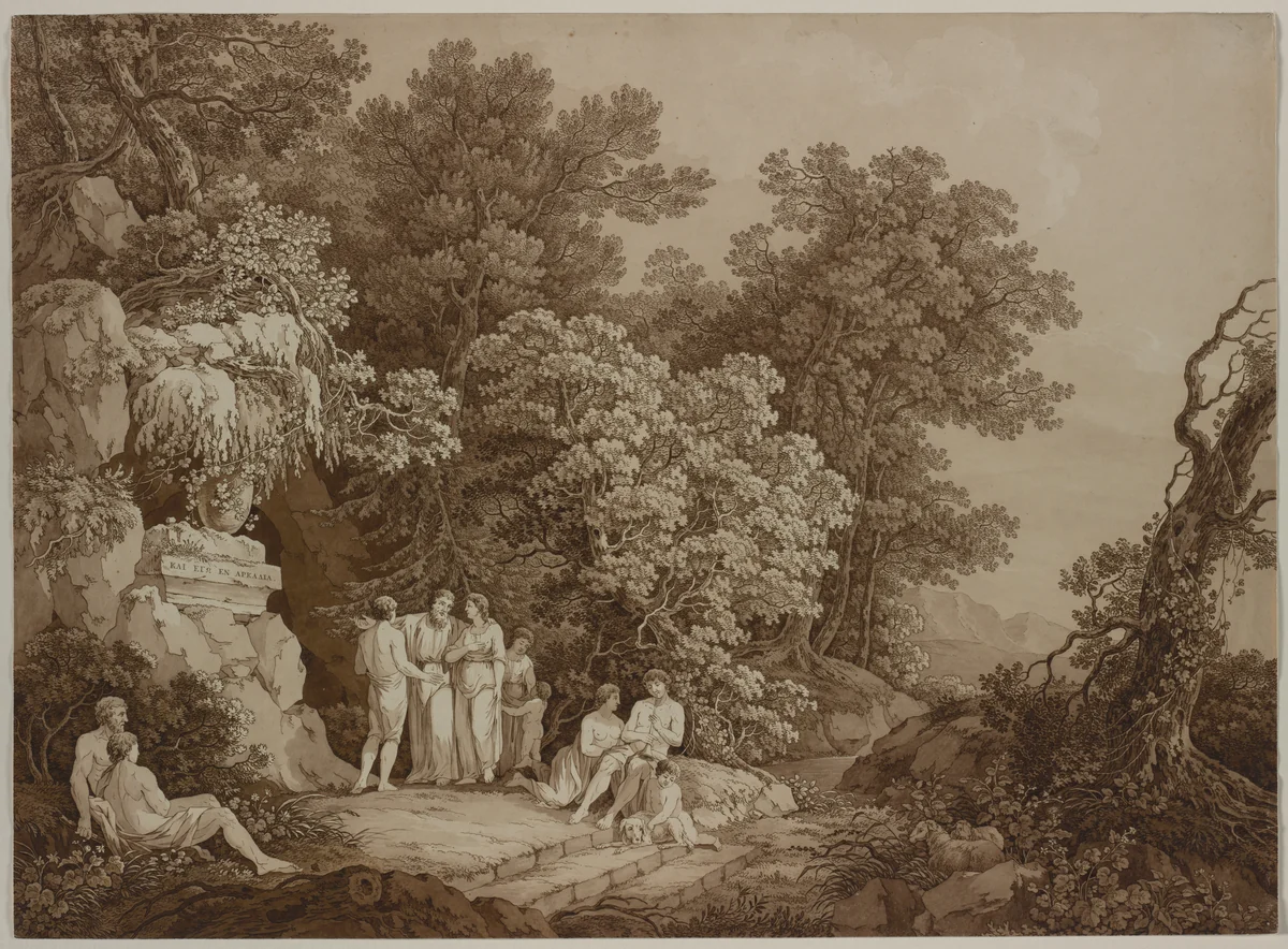 I was also in Arcadia (Kai ego en Arkadia) by Adrian Zingg, print, 1789-1790