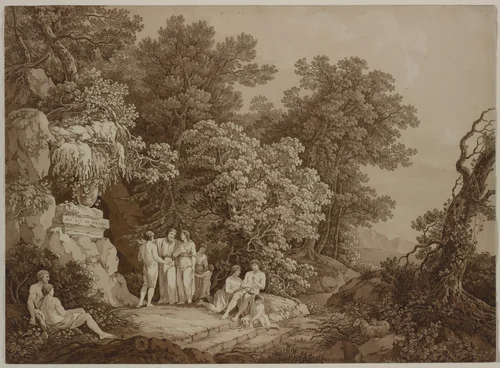 I was also in Arcadia (Kai ego en Arkadia) by Adrian Zingg, print, 1789-1790