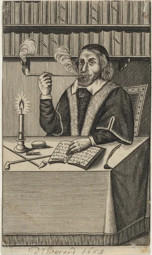 Dr. Giles Everard Seated at a Table Smoking aPipe by Unknown 19th Century, print, 1800-1899