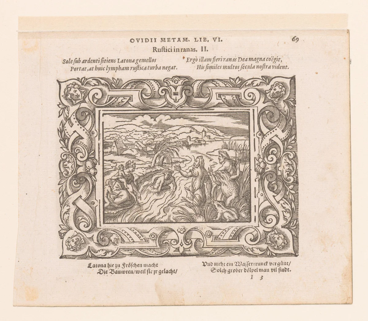Latona verandert de Lycische boeren in kikkers by Virgilius Solis, print, 1569