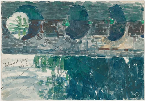 The Bridge at Grez [verso] by Childe Hassam, drawing, 1904