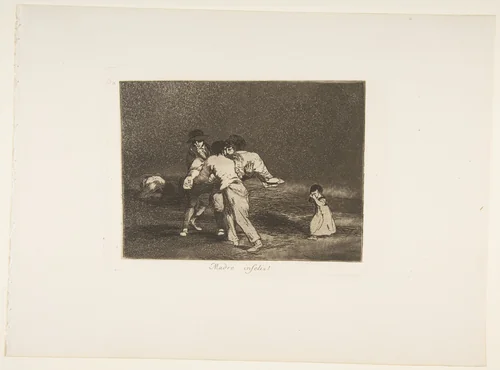 Plate 50 from "The Disasters of War" (Los Desastres de la Guerra): 'Unhappy mother!' (Madre Infeliz!) by Goya, print, 1811-1863