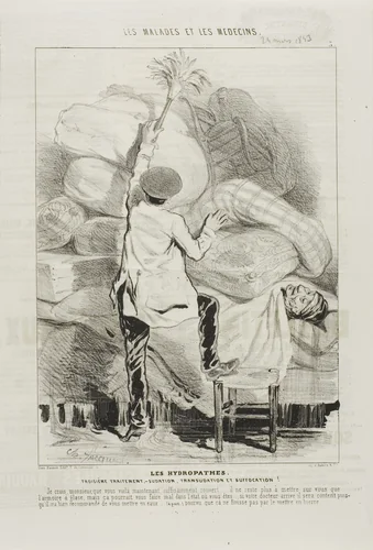 The Hydropaths: Third Treatment (plate 3) by Charles-Émile Jacque, print, 1843