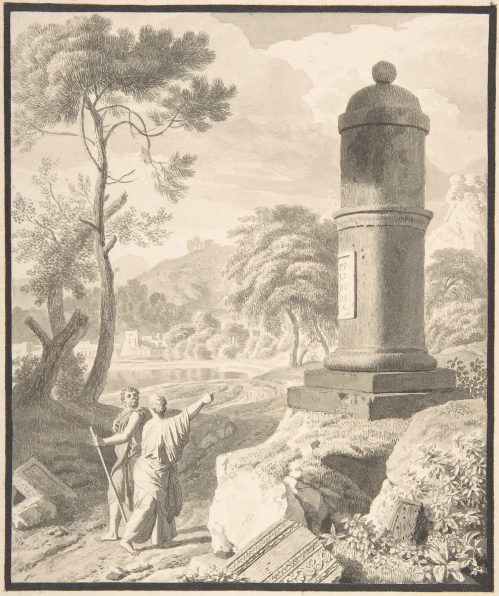 Arcadian Landscape by Johannes Glauber, drawing, 1655-1726