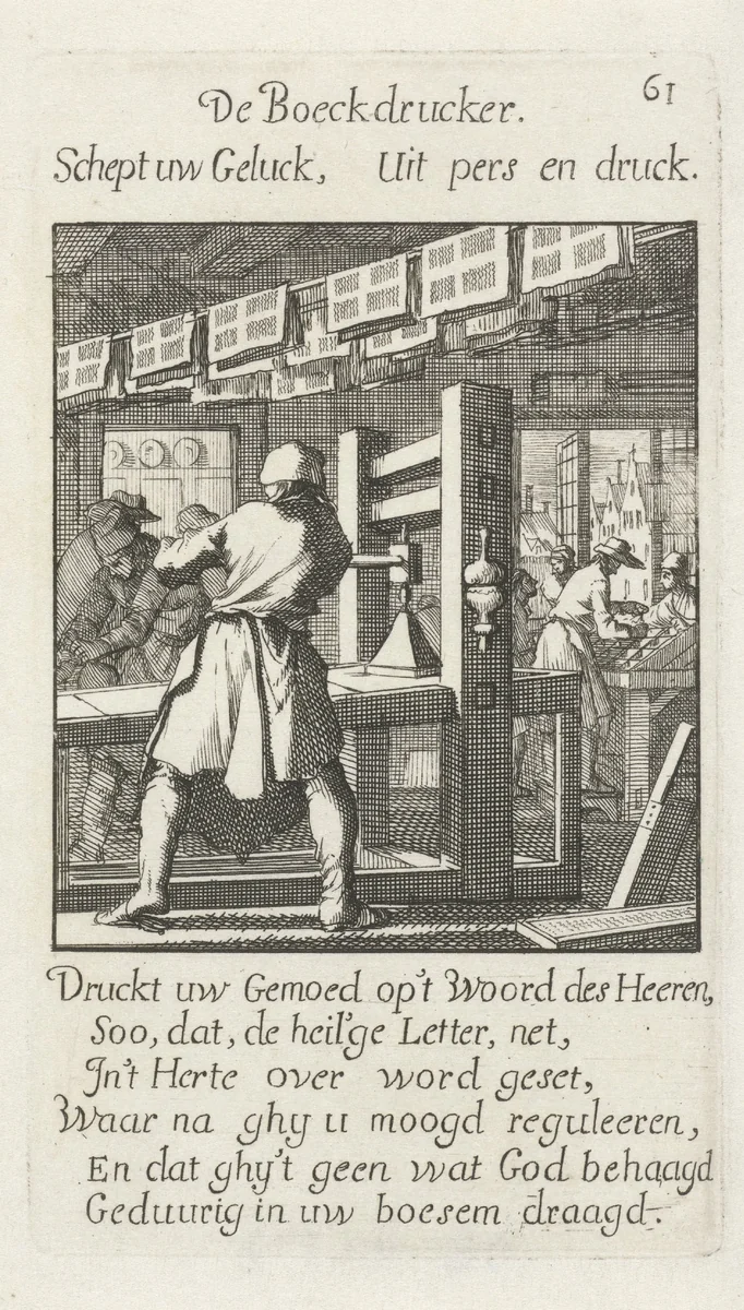 Boekdrukker by Jan Luyken, print, 1694