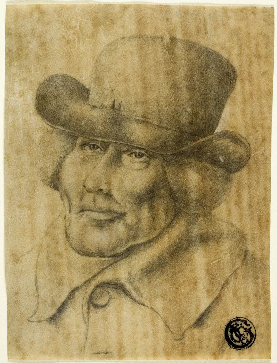 Portrait Bust of an Old Man Wearing Hat and Overcoat by Jean Jacques de Boissieu, drawing, 1756-1810