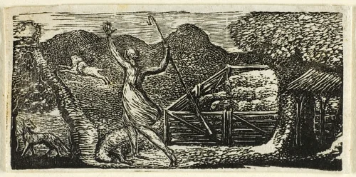 Shepherd Chases Away Wolf, from The Pastorals of Virgil by William Blake, print, 1821