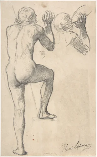 Back View of a Male Nude by Henri Lehmann, drawing, 1854-1864
