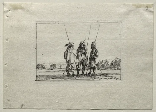 Caprices: Three Standing Soldiers by Stefano della Bella, print, 1637-1647