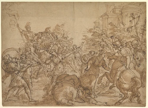 The Sabine Women Pleading for Peace. by Giovanni Battista Foggini, drawing, 1652-1725