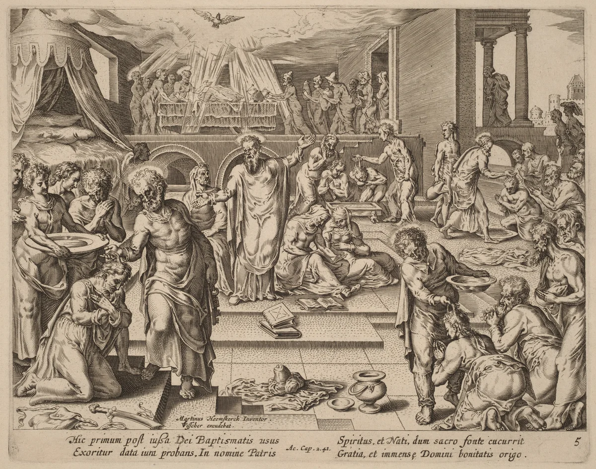 Many are Baptized by Philip Galle, print, 1537-1612
