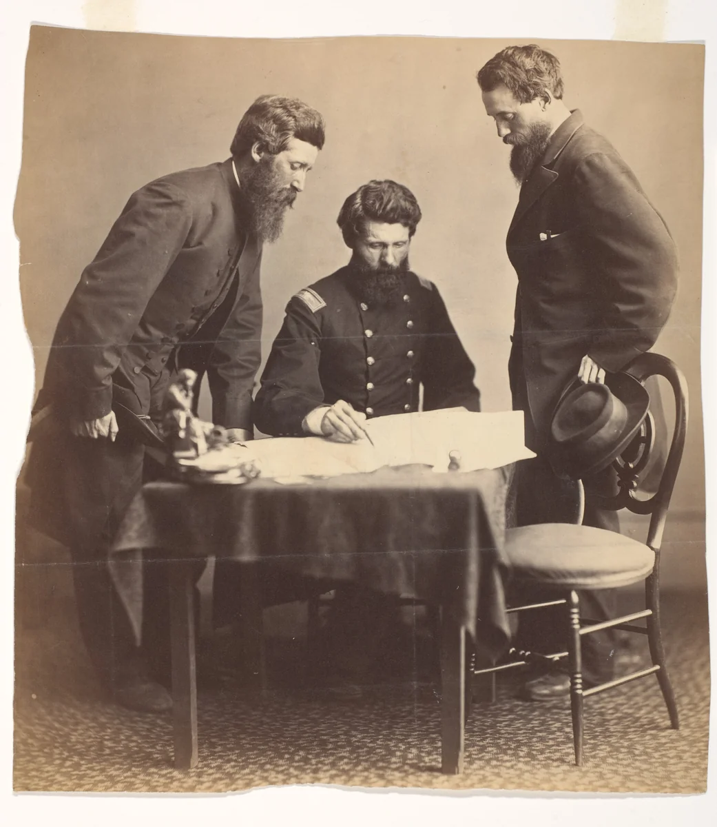 Planning the Capture of Booth by Alexander Gardner, photograph, 1865