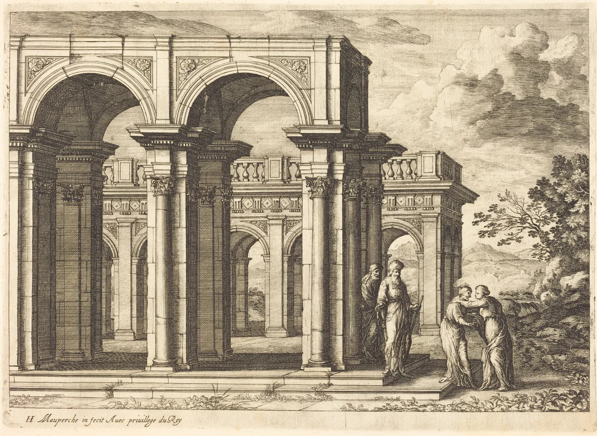 Meeting of Mary and Elizabeth by Henri Mauperché, print, 1602-1686