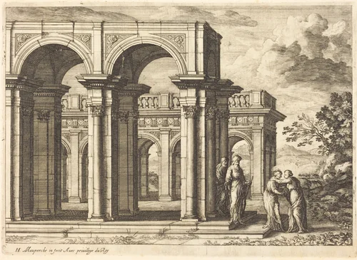 Meeting of Mary and Elizabeth by Henri Mauperché, print, 1602-1686