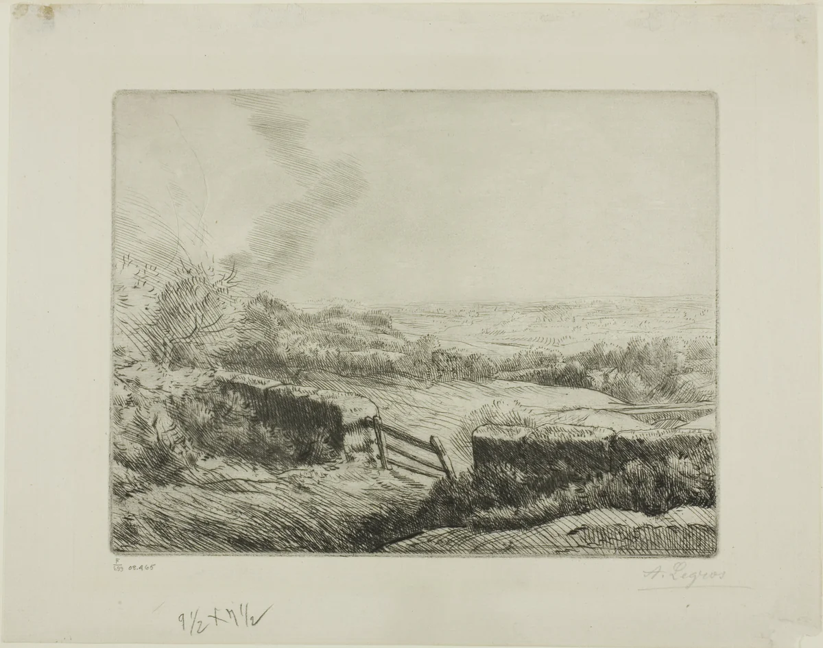 The Meadow Gate by Alphonse Legros, print, 1880-1890