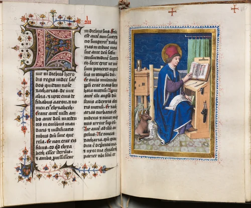 Gospel Book with Evangelist Portraits: Decorated Initial by Master of the House-Book, book, 1475-1485