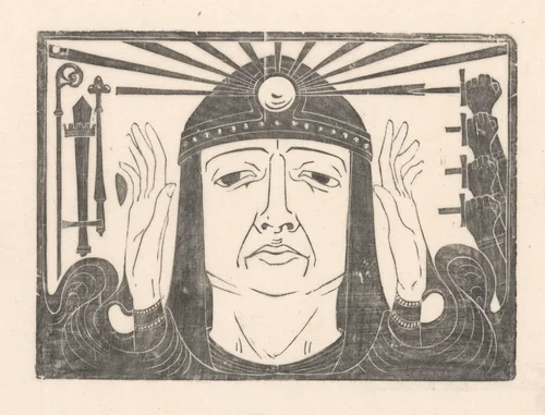 Figuur met regalia en steekwapens by Karel Petrus Cornelis de Bazel, print, 1894