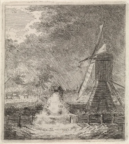 Landschap met watermolen by Johannes Christiaan Janson, print, 1778-1823
