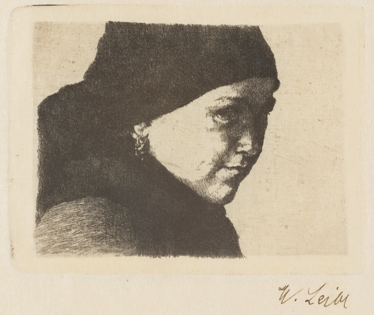 Therese Bauer (Head of a Young Farmgirl Facing Right) by Wilhelm Leibl, print, 1870-1880