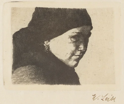 Therese Bauer (Head of a Young Farmgirl Facing Right) by Wilhelm Leibl, print, 1870-1880