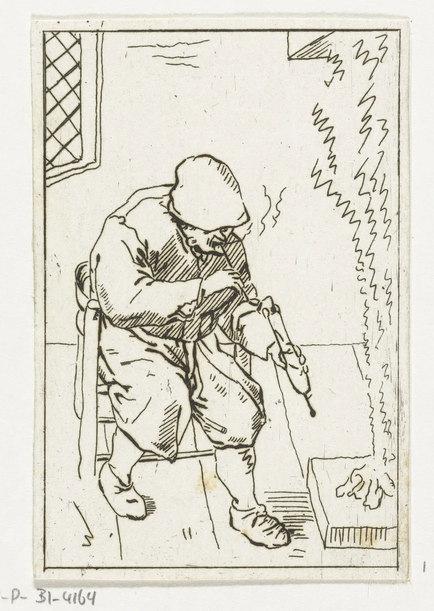 Man steekt zijn pijp aan by Anthonie van den Bos, print, 1778-1838