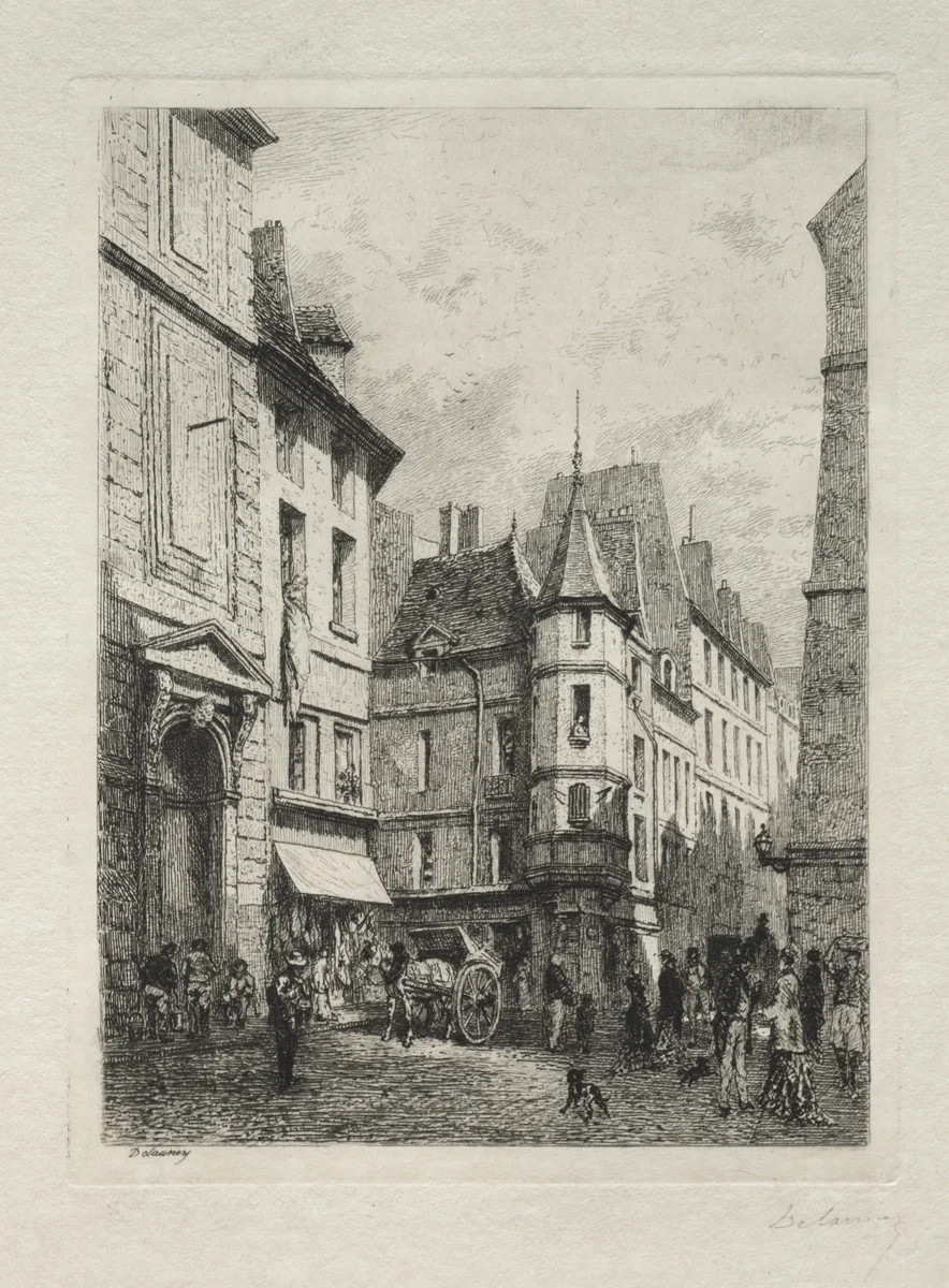 Tourelle en Fontaine Rue d'Ecole de Medicines demolies en 1877 by Alfred Alexandre Delauney, print, 1870-1894