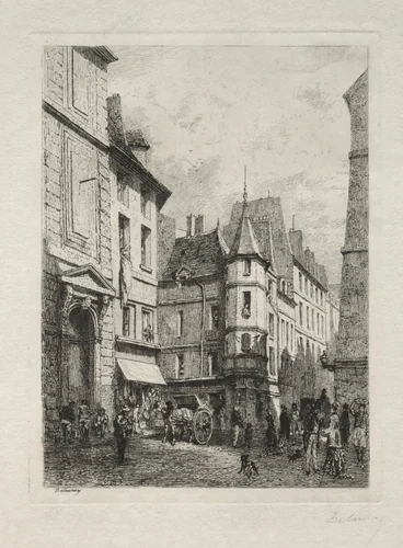 Tourelle en Fontaine Rue d'Ecole de Medicines demolies en 1877 by Alfred Alexandre Delauney, print, 1870-1894