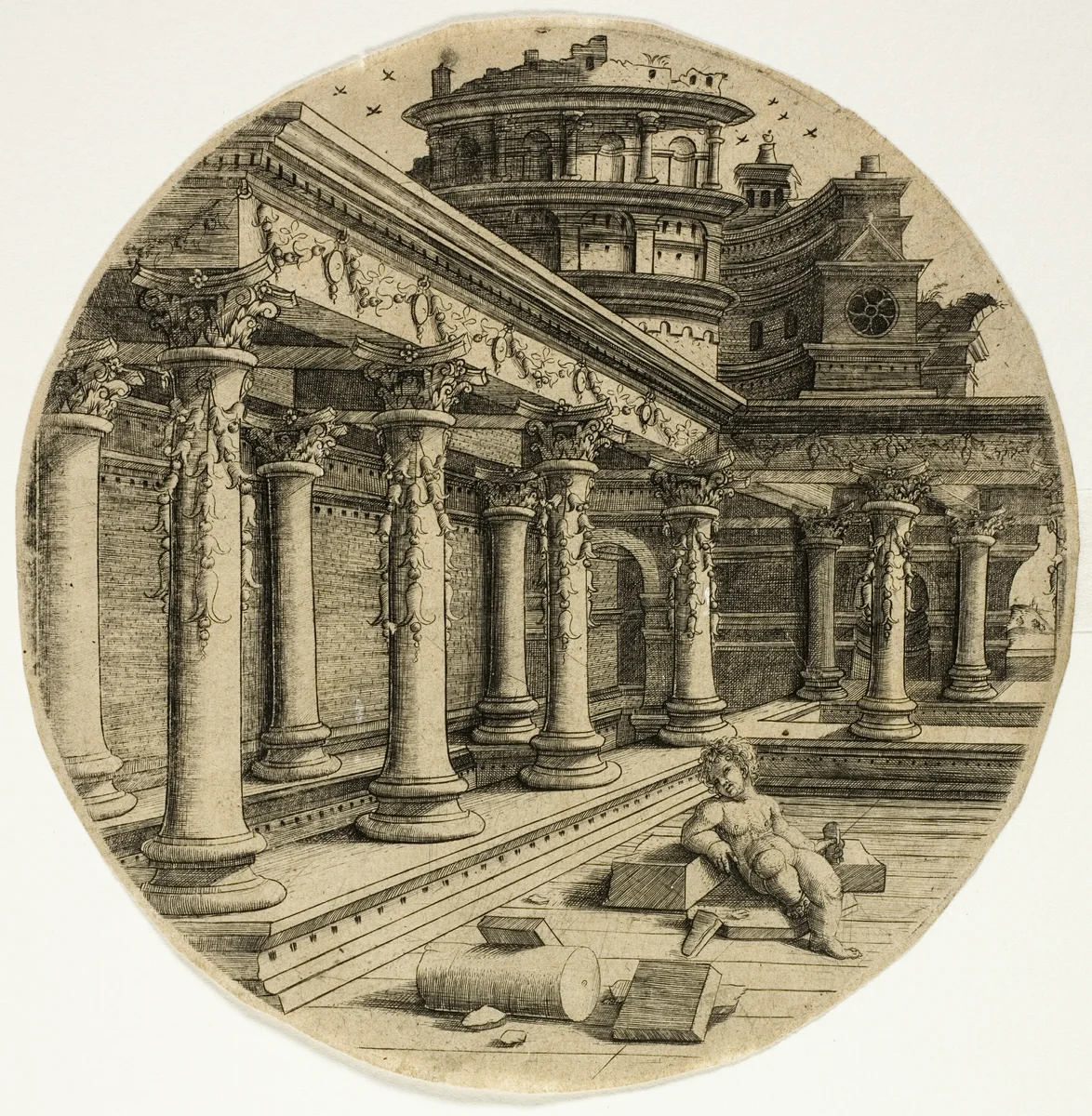 The Child in the Courtyard by Jean de Gourmont, print, 1520-1530