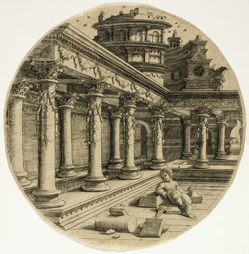 The Child in the Courtyard by Jean de Gourmont, print, 1520-1530