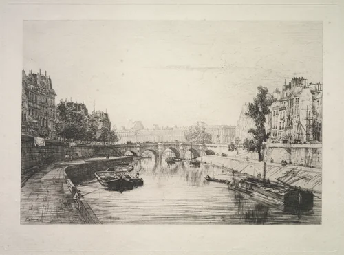 View from St. Michel Bridge by Maxime Lalanne, print, 1865