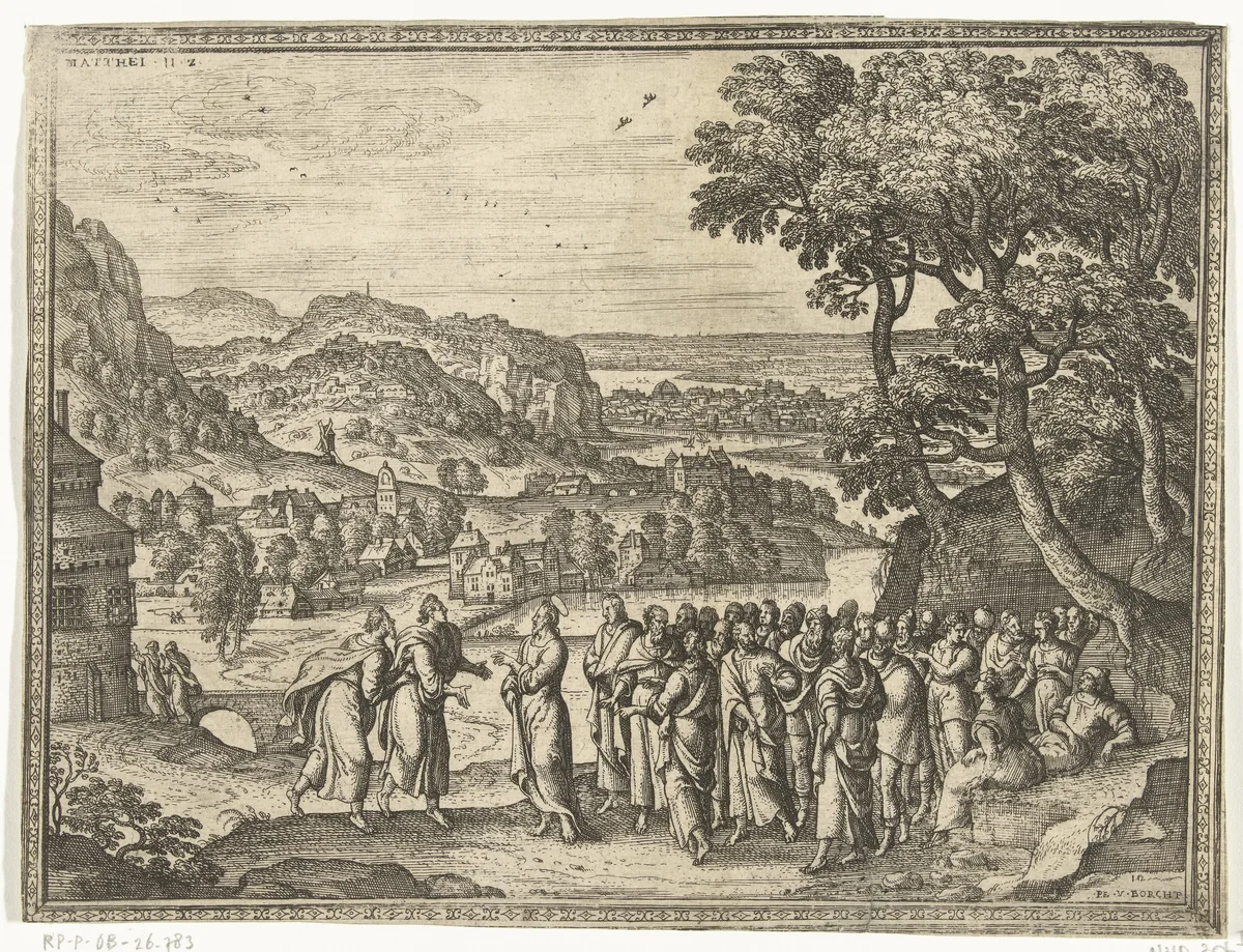 Christus antwoordt de leerlingen van Johannes by Unknown, print, 1582-1592