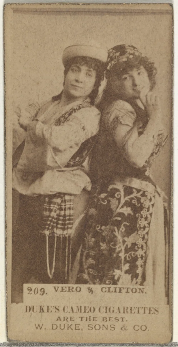 Card Number 209, Vero and Clifton, from the Actors and Actresses series (N145-5) issued by Duke Sons & Co. to promote Cameo Cigarettes by W. Duke, Sons & Co., photograph, 1880-1889