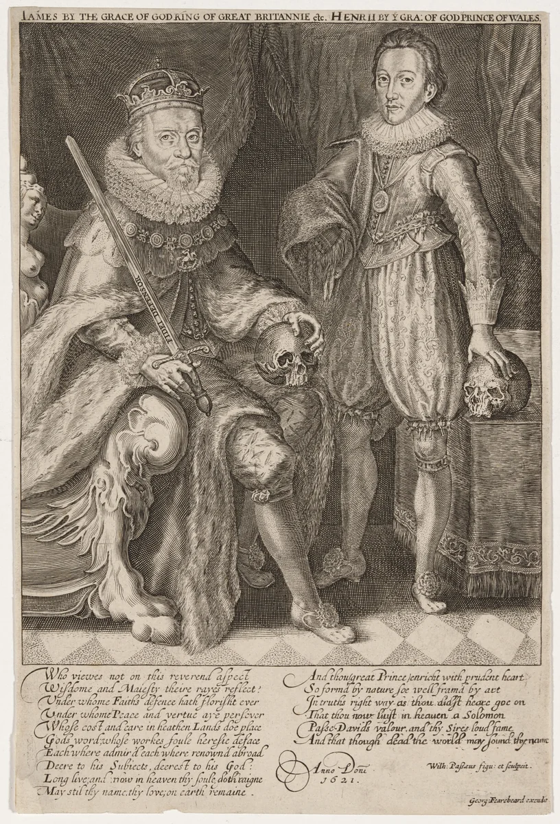 James I, King of England and Charles, Prince of Wales by Willem de Passe, print, 1598-1637
