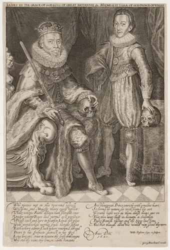 James I, King of England and Charles, Prince of Wales by Willem de Passe, print, 1598-1637
