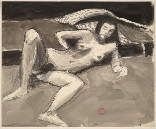 Untitled [female nude resting on her right side] by Richard Diebenkorn, drawing, 1955-1967