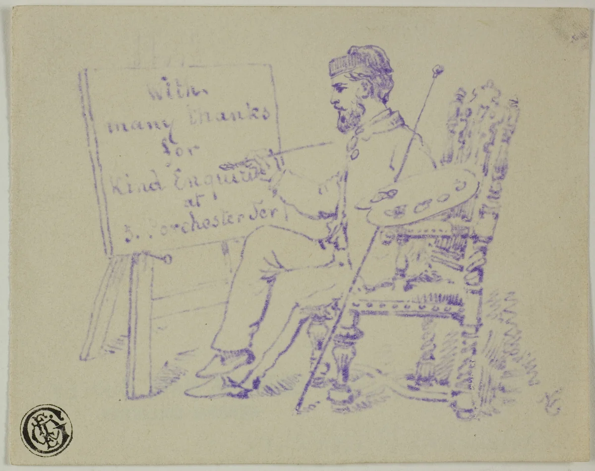Artist Seated at Easel by Nicholas Chevalier, drawing, 1848-1902