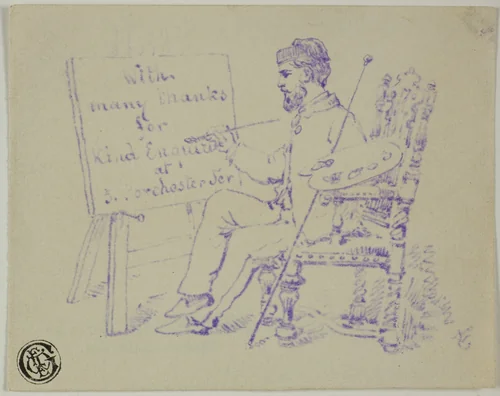 Artist Seated at Easel by Nicholas Chevalier, drawing, 1848-1902