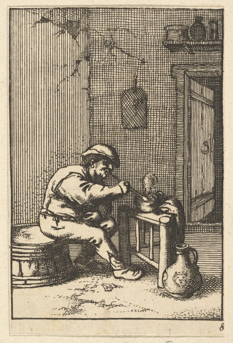 Smoker (copy) by Adriaen van Ostade, print, 1610-1685