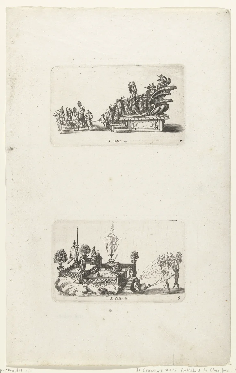 Triomfwagen van Apollo, Triomfwagen van Juno, Minerva en Venus by anonymous, print, 1627-1652