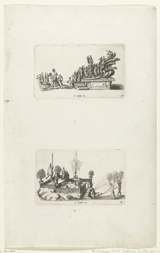 Triomfwagen van Apollo, Triomfwagen van Juno, Minerva en Venus by anonymous, print, 1627-1652