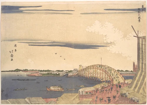View of Ryogoku Bridge in the Eastern Capital by Shōtei Hokuju (昇亭北寿), print, 1800-1830