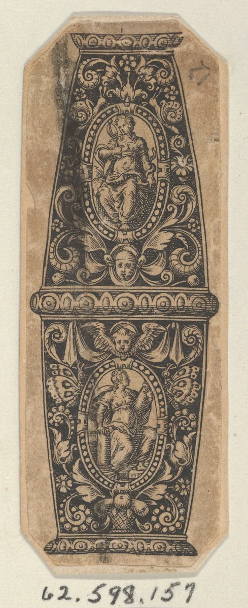 Design for a Sword or Dagger Handle with the Suicide of Cleopatra by Theodor de Bry, print, 1592-1593