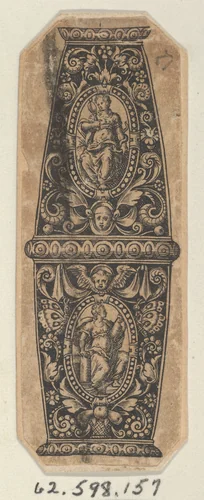 Design for a Sword or Dagger Handle with the Suicide of Cleopatra by Theodor de Bry, print, 1592-1593