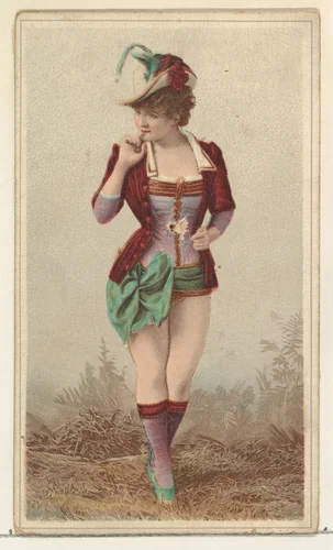 Actress wearing wide green sash with large bow, from Stars of the Stage, Second Series (N130) issued by Duke Sons & Co. to promote Honest Long Cut Tobacco by W. Duke, Sons & Co., print, 1891