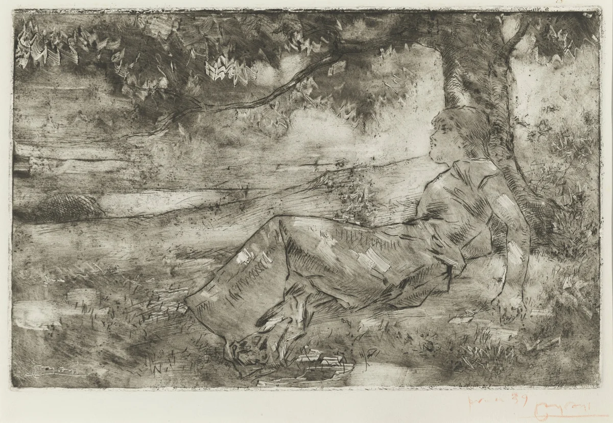 Young Girl under a Tree by Luigi Conconi, print, 1902-1912