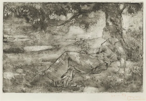 Young Girl under a Tree by Luigi Conconi, print, 1902-1912