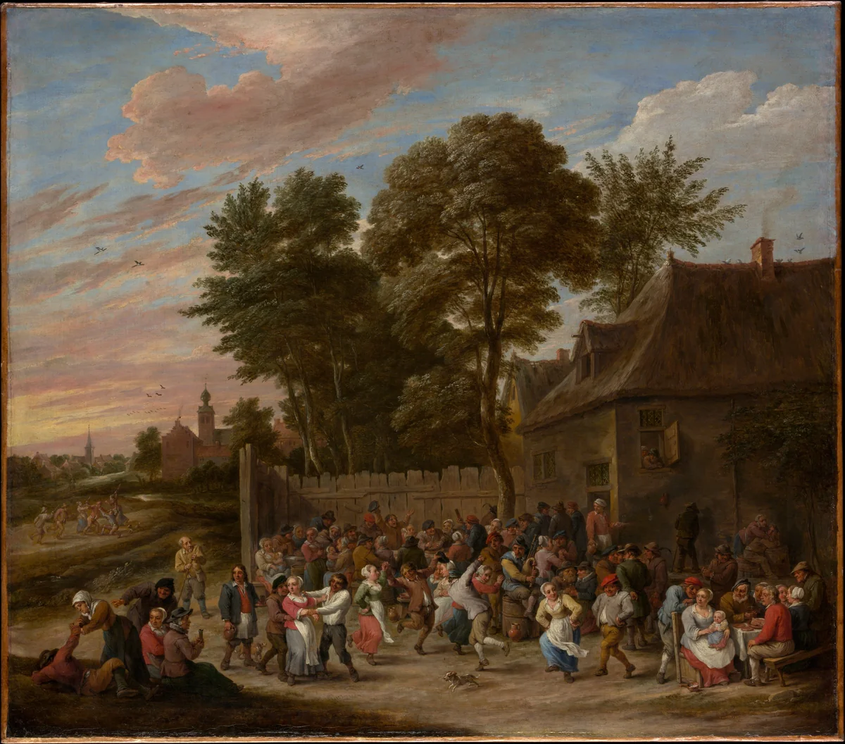 Peasants Dancing and Feasting by David Teniers the Younger, painting, 1655-1665