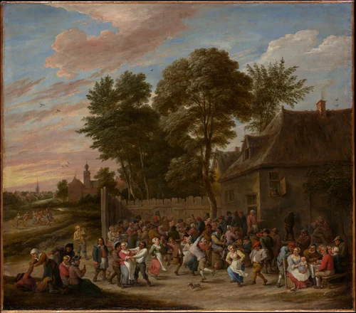 Peasants Dancing and Feasting by David Teniers the Younger, painting, 1655-1665