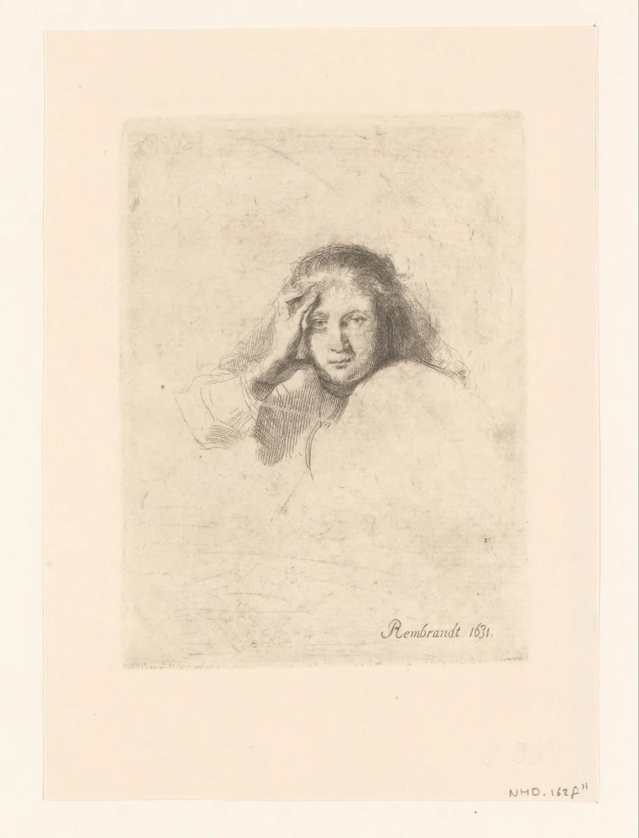 Three heads of women, one lightly etched by anonymous, print, 1637