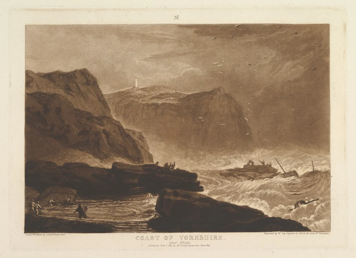 Coast of Yorkshire, Near Whitby, part V, plate 24 from "Liber Studiorum" by Joseph Turner, print, 1811